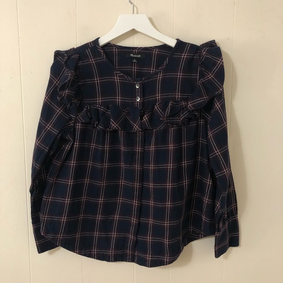 Madewell plaid ruffle Yoke top (XS) - Picture 3 of 8